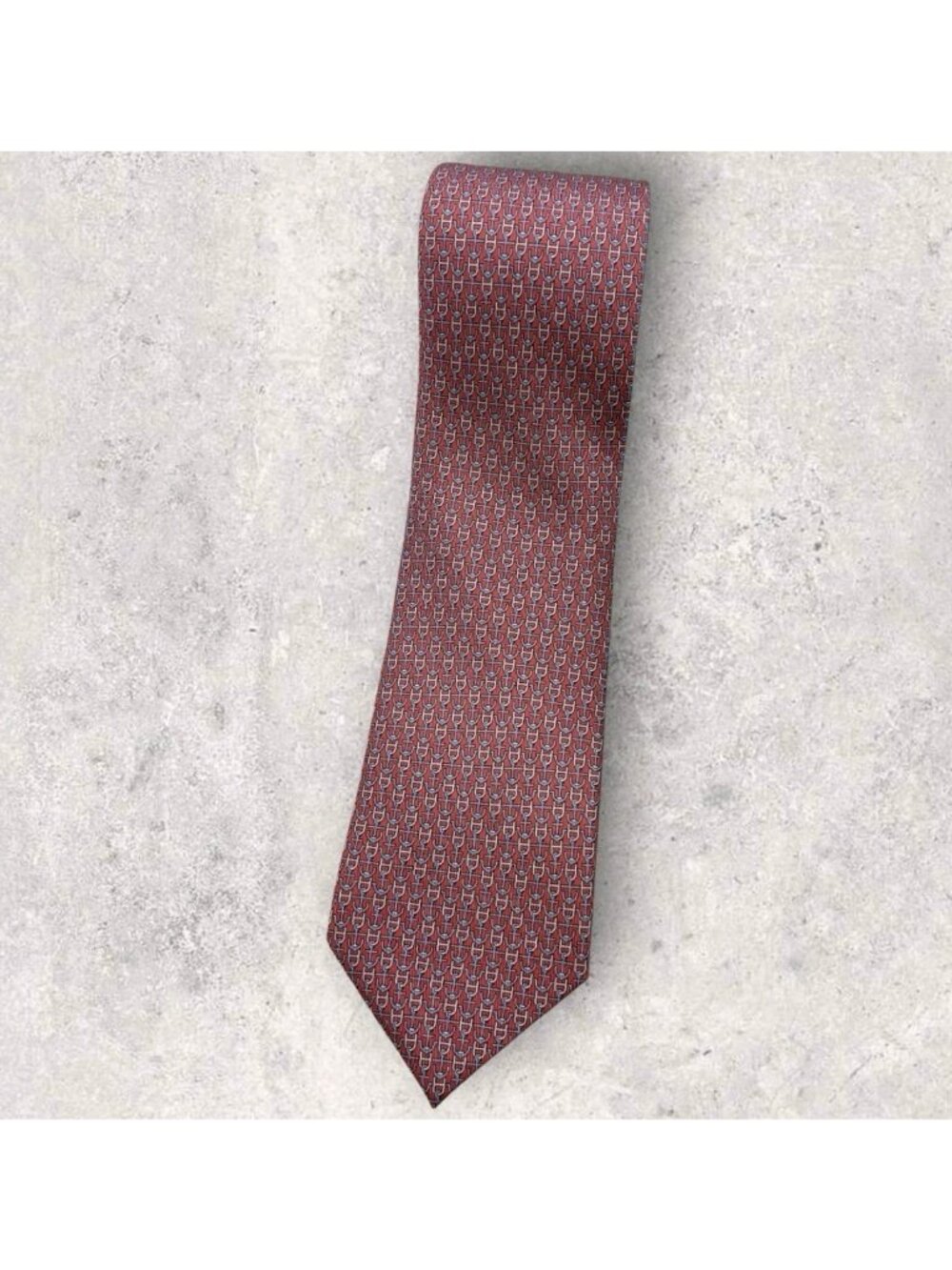 HERMÈS 605820 IA Silk Tie FRANCE XL Pink Blue Anchor Monogram H W:3.1" EUC